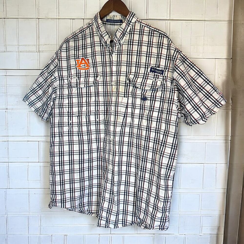 Super Bonehead/Columbia- PFG Plaid Shirt with Auburn Tiger logo - Picture 1 of 14